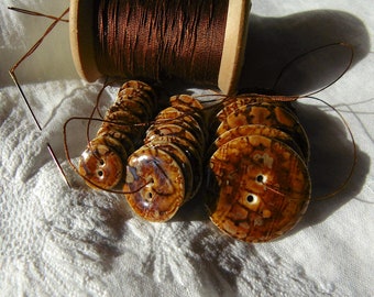 Chic ceramic caramel brown BUTTONS 10 mm 15 or 22 mm round and thin in porcelain enamel handmade