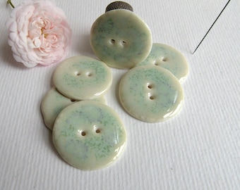 FANTASY BUTTONS in porcelain 28 mm, shiny sea green enamel, accessories for sewing, knitting supplies