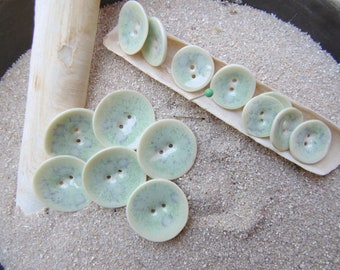 Green PORCELAIN BUTTONS fine and light buttons, handcrafted ceramic