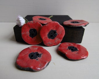 Red ceramic FLOWER BUTTONS 3 sizes to choose from