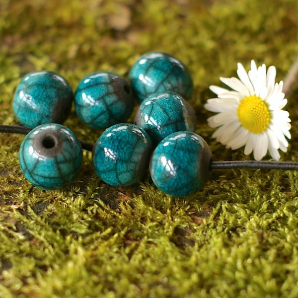 Handmade ceramic beads, 2 turquoise blue glazed raku beads, jewelry accessory, jewelery supplies