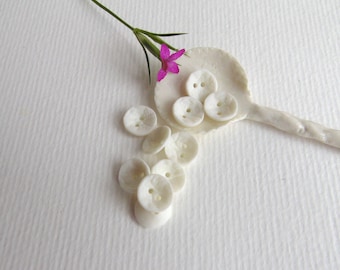 Small white porcelain buttons for fine lingerie, child clothing, doll clothes