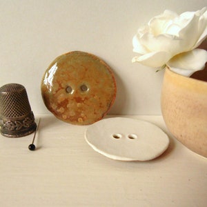 Large couture buttons, 2 round buttons in brown ocher enameled porcelain, shiny, 3.6 cm 1,41 inch, handmade porcelain image 5