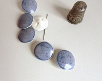 Blue porcelain buttons, set of 6 buttons diameter 2 cm (0,8 inc.), craft creation in ceramic workshop