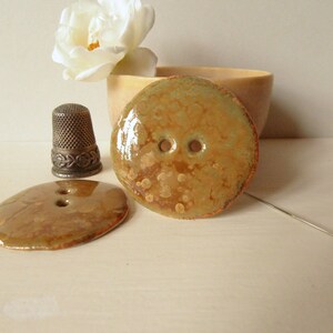 Large couture buttons, 2 round buttons in brown ocher enameled porcelain, shiny, 3.6 cm 1,41 inch, handmade porcelain image 4