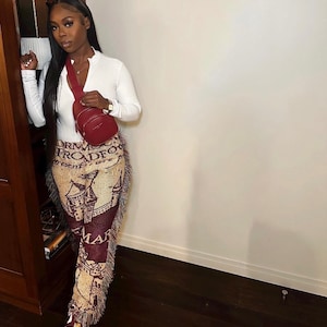 Multicolor Fringe Blanket Tapestry Pants
