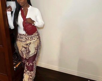 Multicolor Fringe Blanket Tapestry Pants