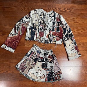 Pleated Blanket Skirt & Jacket Set