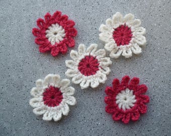 5 flowers in ecru crochet wool rose hand made