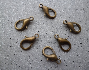 6 Clasps carabiners 11X22 mm in bronze metal