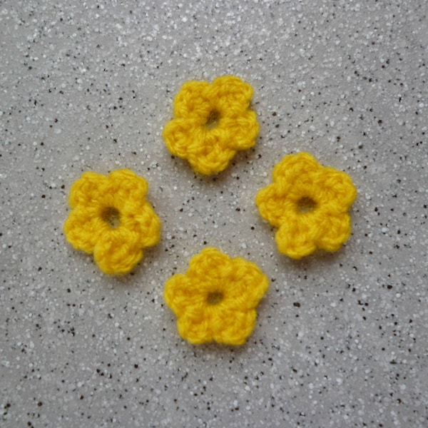 Lot de 4 Fleurs au crchet réalisées à la main en laine de couleur jaune