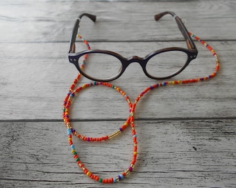 Chaîne à lunettes en perles multicolores, cordon à lunettes en perles munticolores, fait main