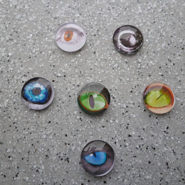 6  Cabochons ronds illustrés oeil en verre 12 mm,