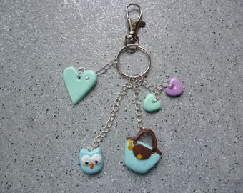 Door keys, jewelry bags embellished with charms