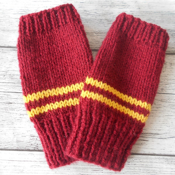 Mitaines inspirées de Harry Potter réalisées à la main en laine rouge bordeaux et jaune, moufles en laine