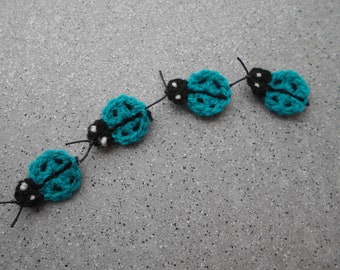 Lot de 4 Coccinelles réalisées au crochet à la main en laine, appliqués coccinelles au crochet, fait main