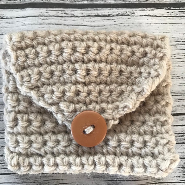 Porte monnaie réalisé au crochet en laine fait main, fourre tout au crochet