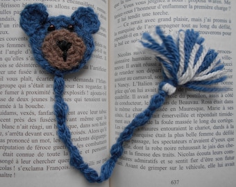 Marque pages Ours réalisé au crochet en laine, marque pages ours, bookmark ours au crochet, ours au crochet, fait main