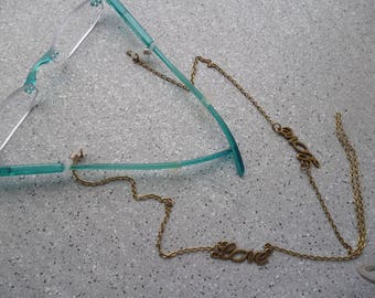 Necklace close to glasses charms LOVE bronze metal