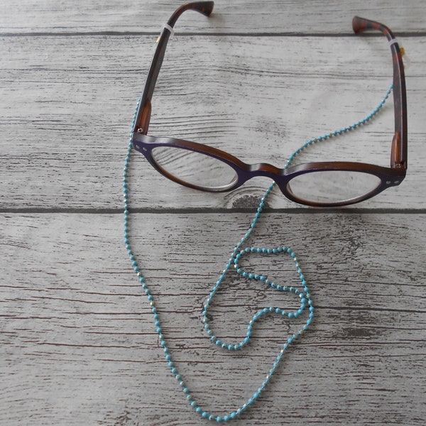 Chaîne pour lunettes en perles couleur turquoise, collier pour lunettes en perles, attache pour lunettes