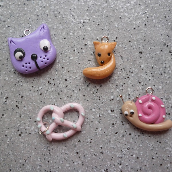 Lot fimo snail, dog, brezdel, dog head made by hand without mold