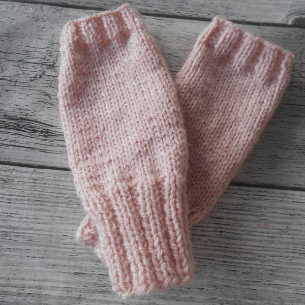 Mitaines en laine réalisées à la main au tricot, mitaines rose pastel fait main, mitaines femme en laine