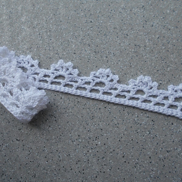 Galon dentelle au crochet réalisé à la main en coton blanc 60 cm, dentelle au crochet, bordure au crochet, coton, crochet, fait main