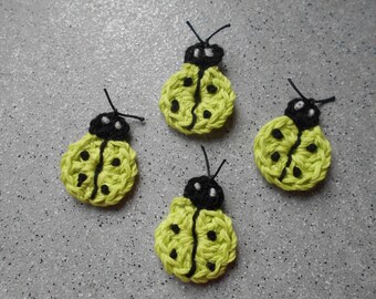 Coccinelles réalisées au crochet vert et noir, appliqué coccinelle au crochet, fait main