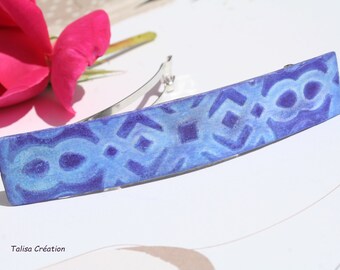 Grande pince à cheveux en polymère bleue, style Bohème, celtic hair clip, Création Unique, 100 % Francaise, talisa Création