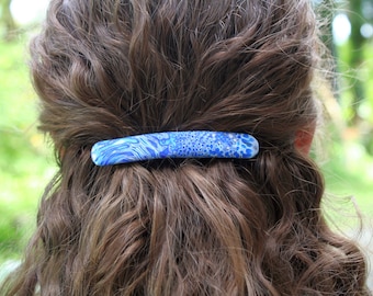 Barrette cheveux 8cm camaieu bleu, argile polymère, cadeau unique, cheveux longs fait main, talisa creation