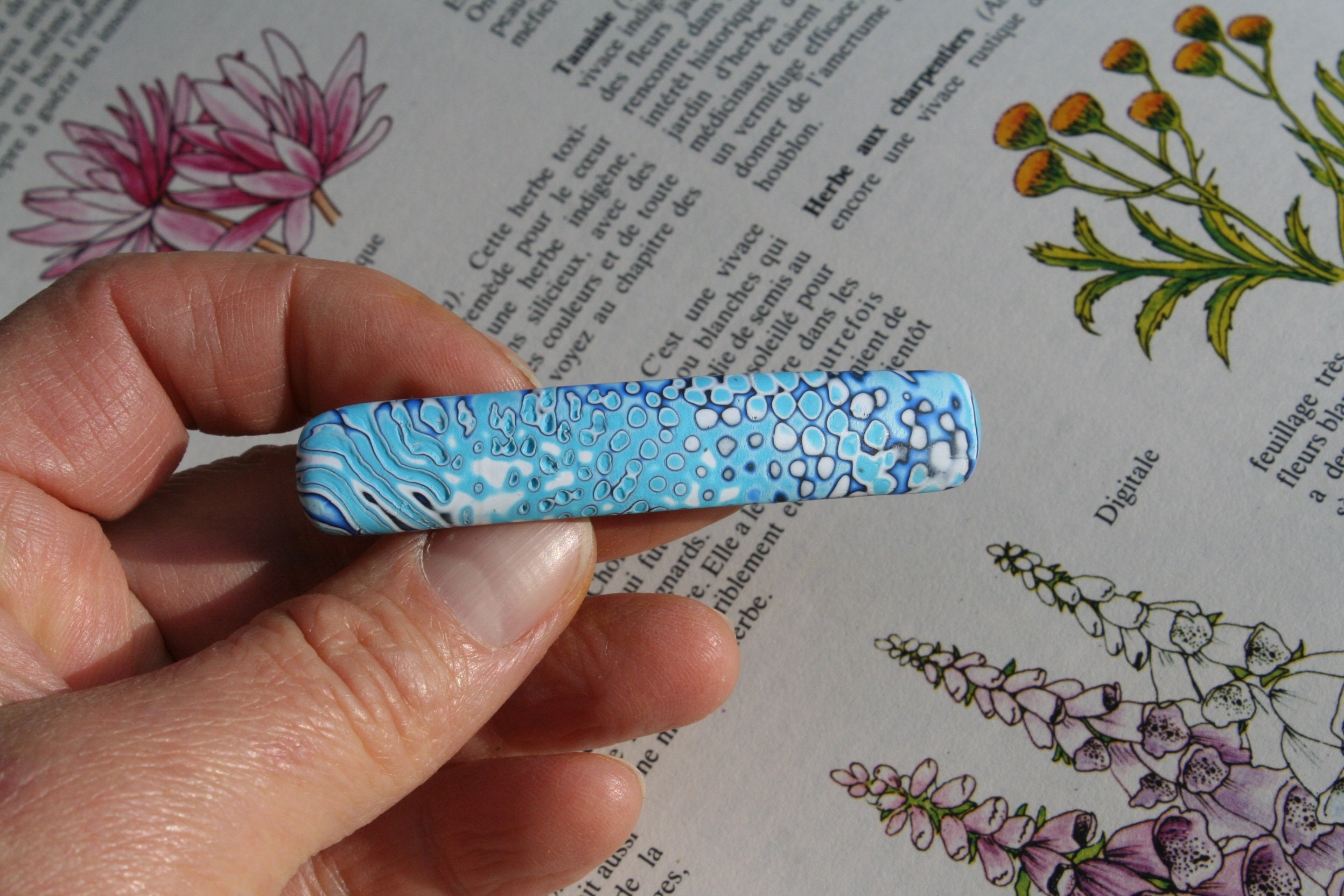 Small Hair Clip 6cm Camaieu of Blue Long Hair, Unique Handmade