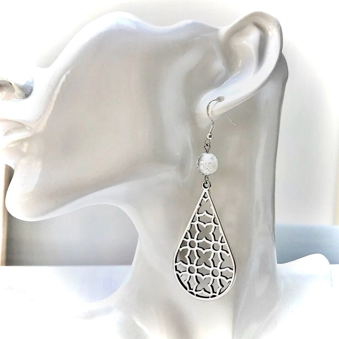 Large Drop Charm Earrings in Openwork Zamak and Silver Spotted Etsy Singapore