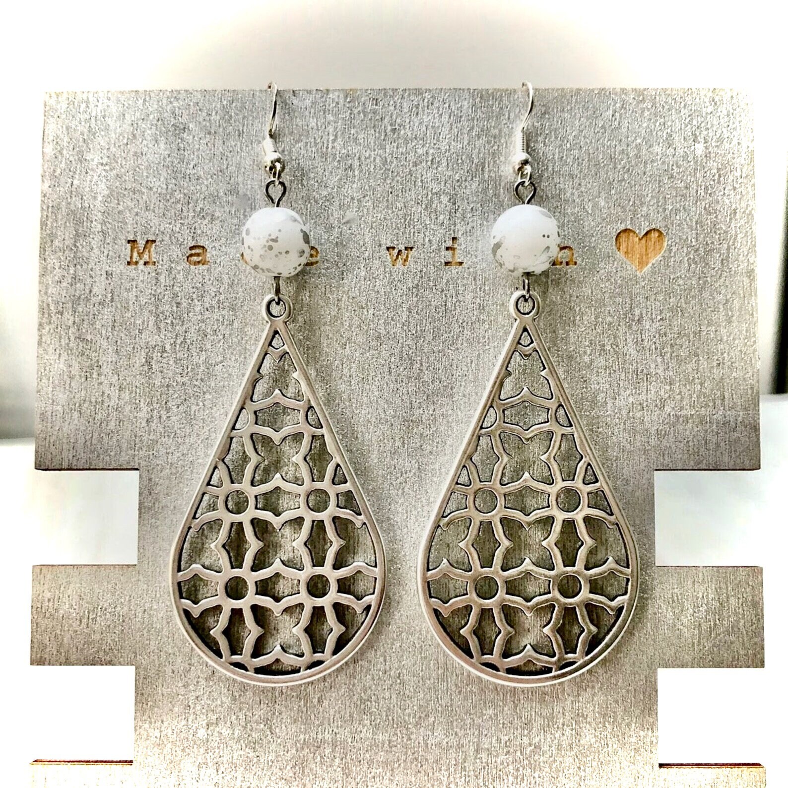Large Drop Charm Earrings in Openwork Zamak and Silver Spotted Etsy Singapore