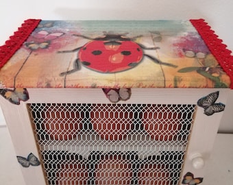 Boite rangement pour 12 oeufs campagne chic " coccinelle porte bonheur"