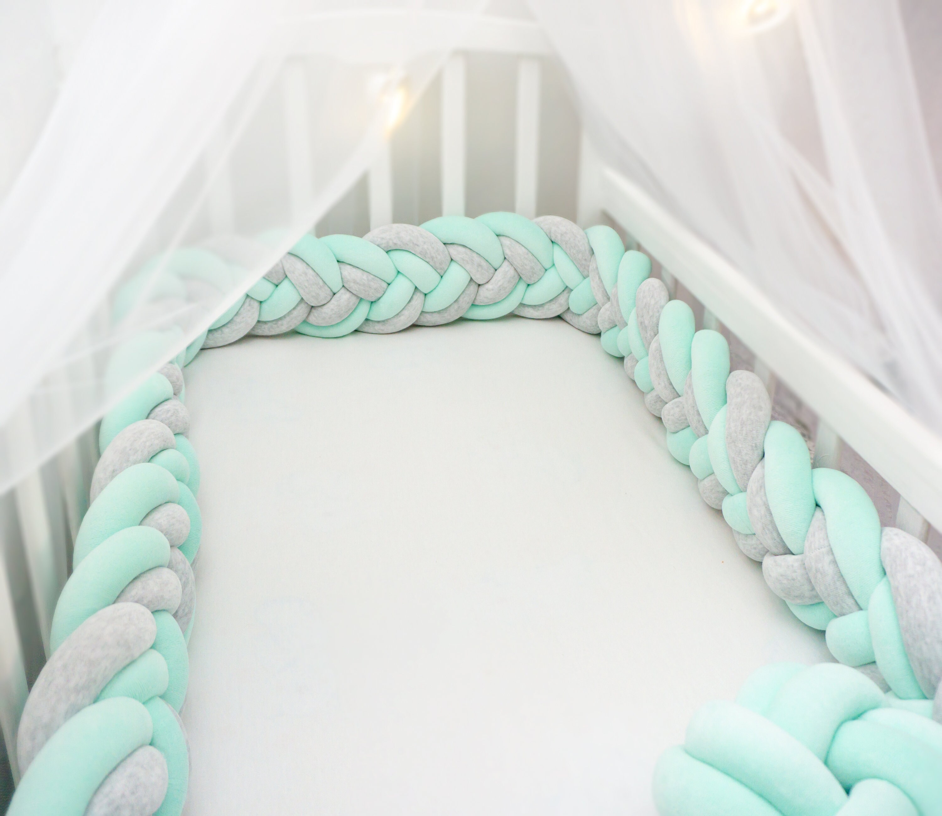 Braided crib bumper. Baby bed bumper. Organic Crib bumper. Etsy