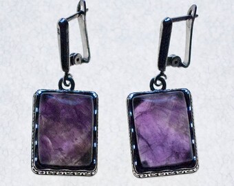Earrings Stone - Semi Precious - Crystal Oblong Amethyst Earrings Hypo Allergenic - Earrings Set