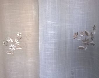 Large long curtain, embroidery, beige and white color