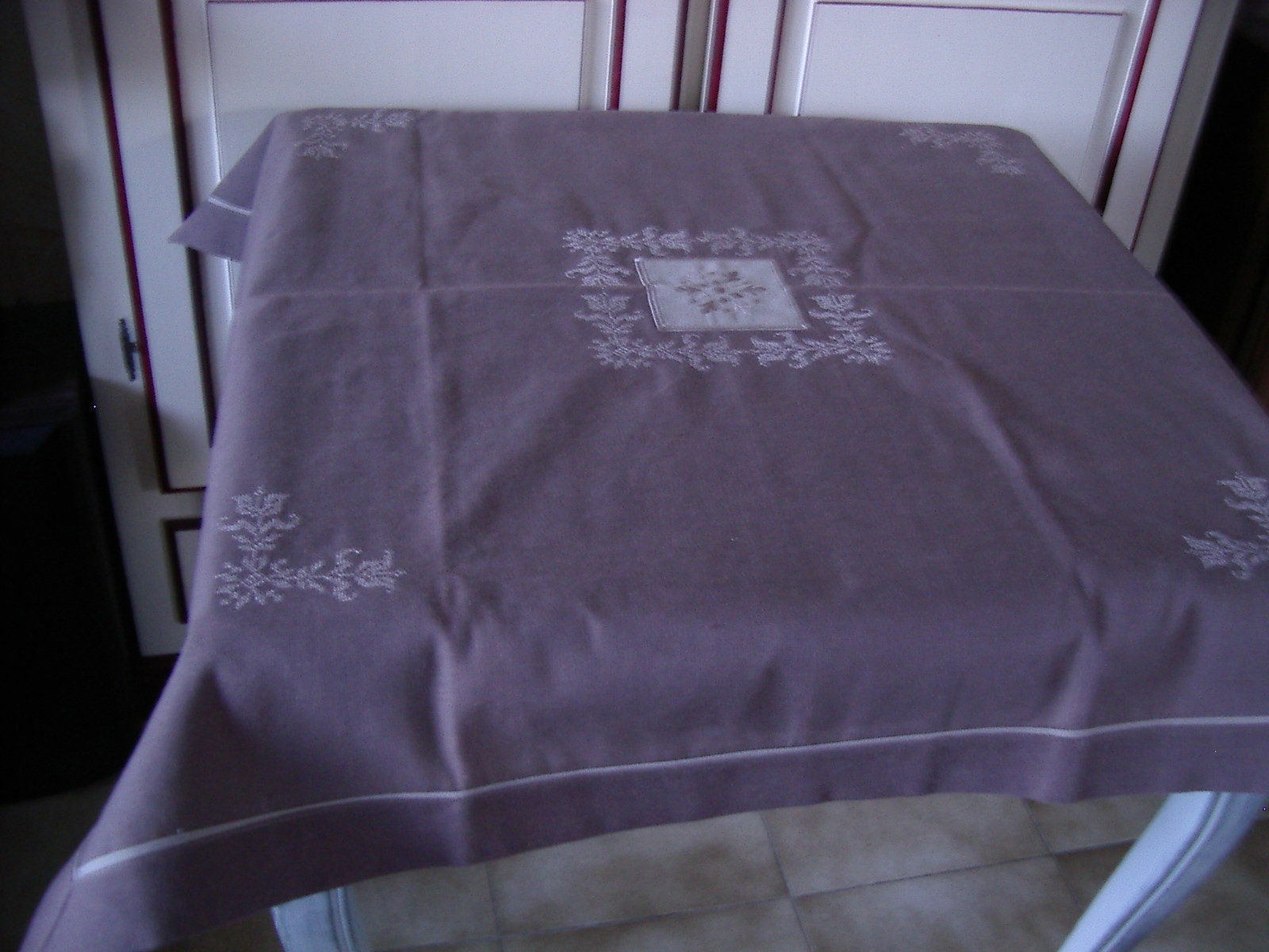 Small Square Tablecloth Embroidered Chocolate Brown 50