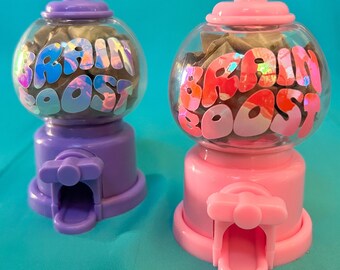 Desktop or Cabinet Size “Brain Boost” ADD ADHD Medication or Candy Dispenser - choose your color with matching holographic lettering