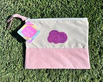 Pink Cloud Glitter Carry Case | 5 inch Square | Cosmetic Bag