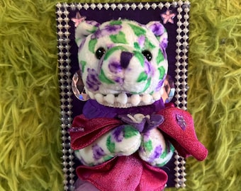 Faux Taxidermy Stuffed Purple Floral Bear