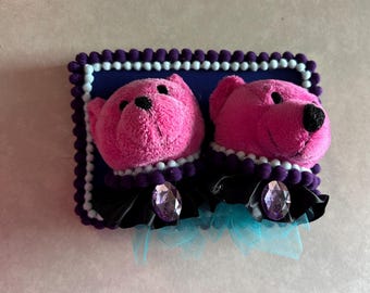 Faux Taxidermy Stuffed Pink Bear Heads