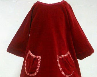 Chasuble dress for girls in red velvet