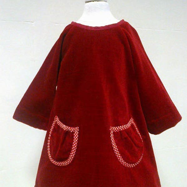 Robe chasuble pour fillette en velours rouge