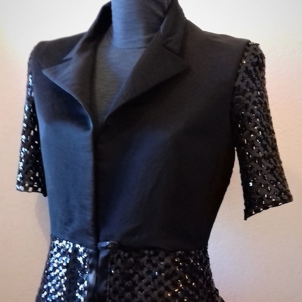 Veste femme noire avec manches et basques à sequins