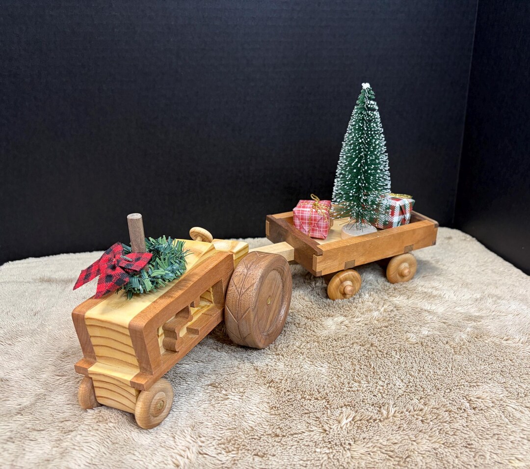 Handcrafted Wood Cherry and Walnut Tractor With Trailer – Rustic ...