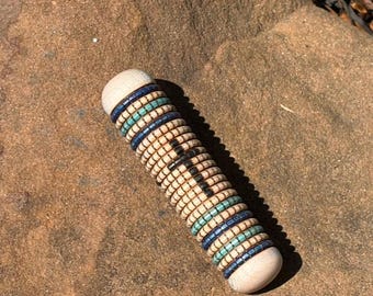 Maple Threaded Pocket Toothpick Holder. India Ink Basketweave Pattern featuring the Cross.  "Free Shipping"