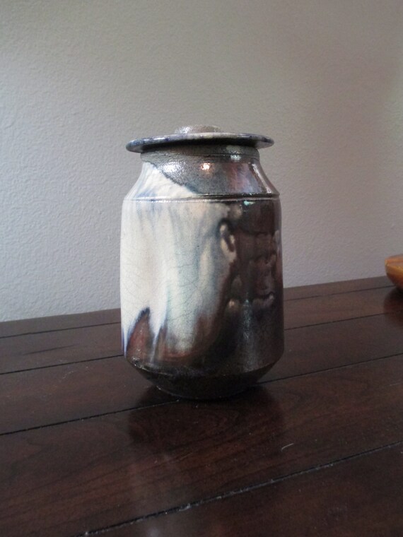 Vintage Stoneware Pottery Jar/ Lid Multi Colored Iridescent Etsy