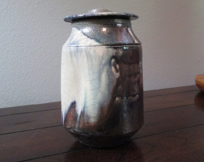 Vintage Stoneware Pottery Jar/ Lid Multi Colored Iridescent Etsy