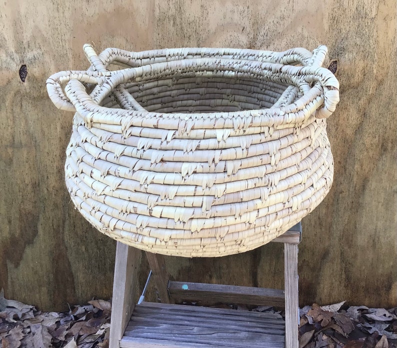 Vintage Large Sweetgrass Basket Large Market Basket Wrapped Etsy